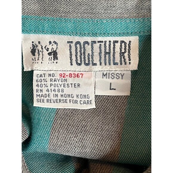 VTG Together! Missy L Striped Button-Up Shirt With Turquoise Gray Stripes Pocket - Picture 10 of 16